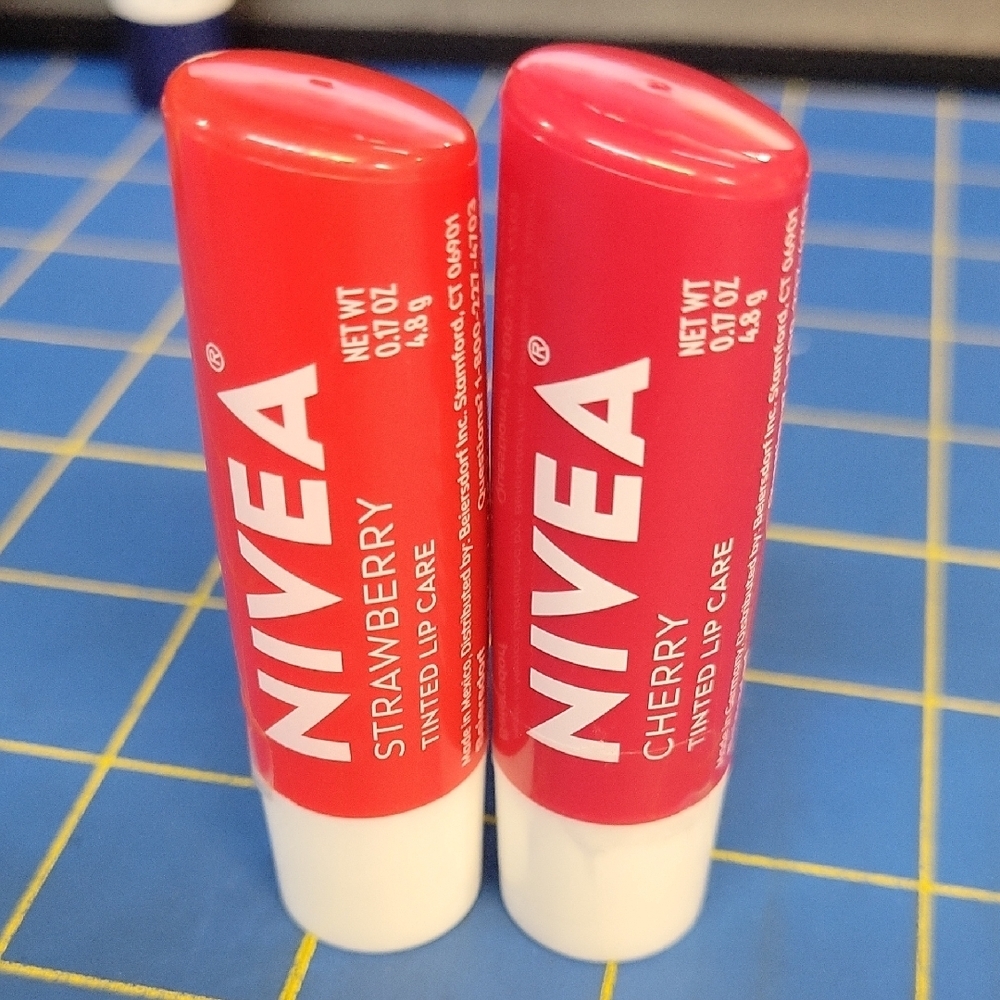 Nivea Tinted Lip Care Set of 2 Tubes - Strawberry & Cherry New